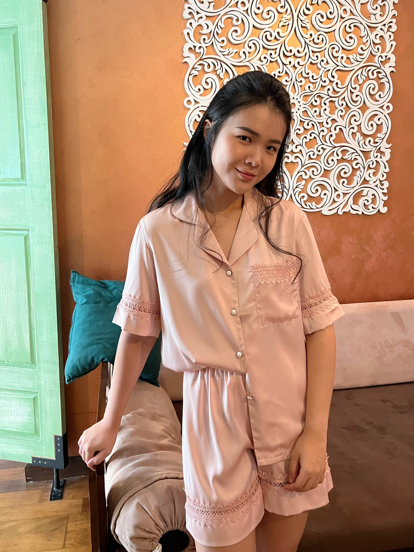 Della Collection : Short sleeve + short pants (Light Pink)