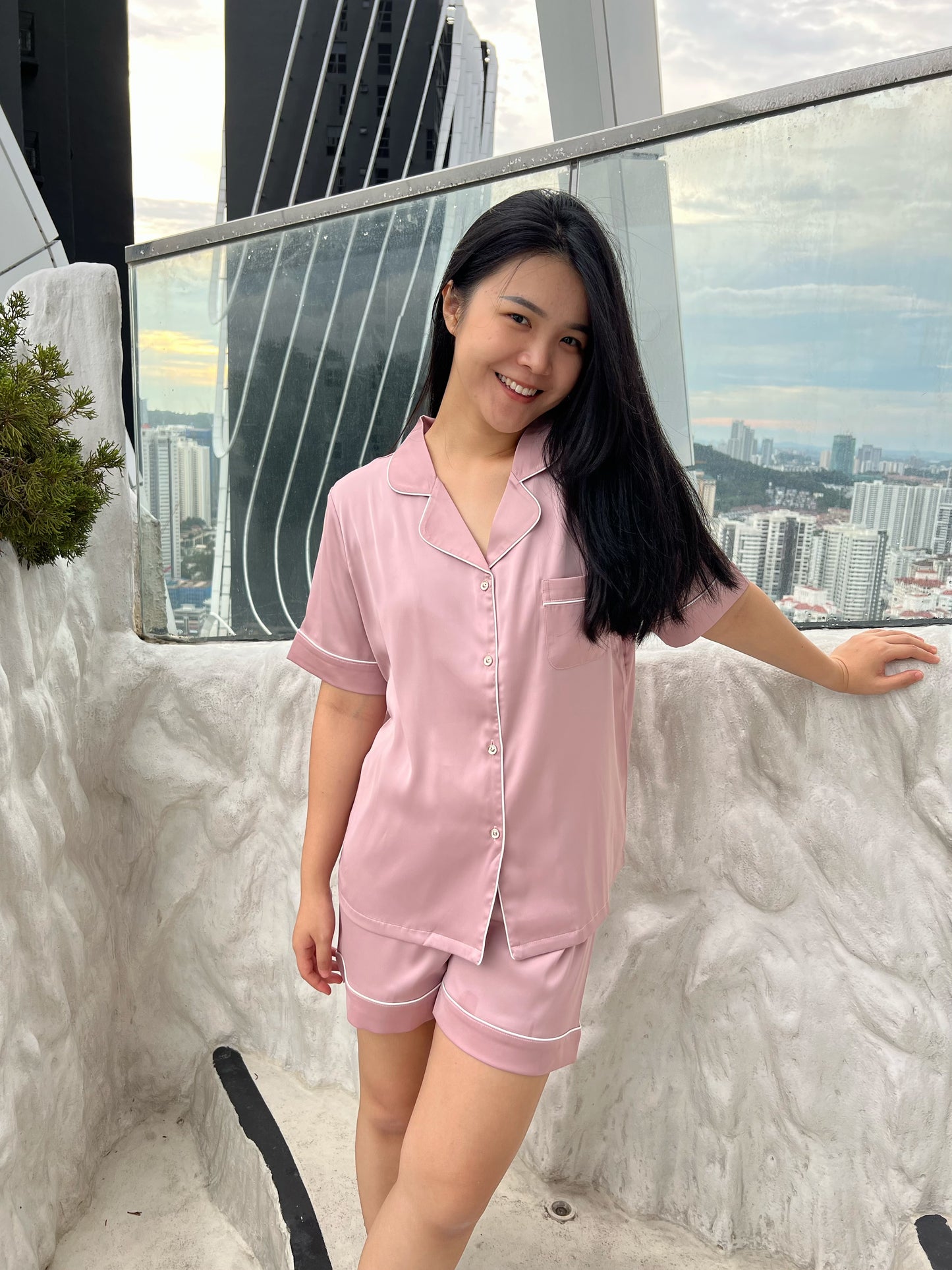 Abby Plus Collection : Short sleeve + short pants (Dust Pink)