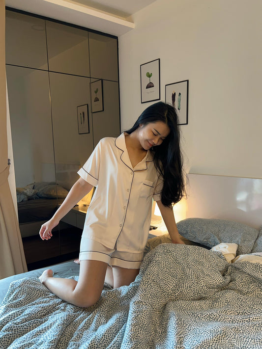 Abby Collection : Short sleeve + short pants (Cream)