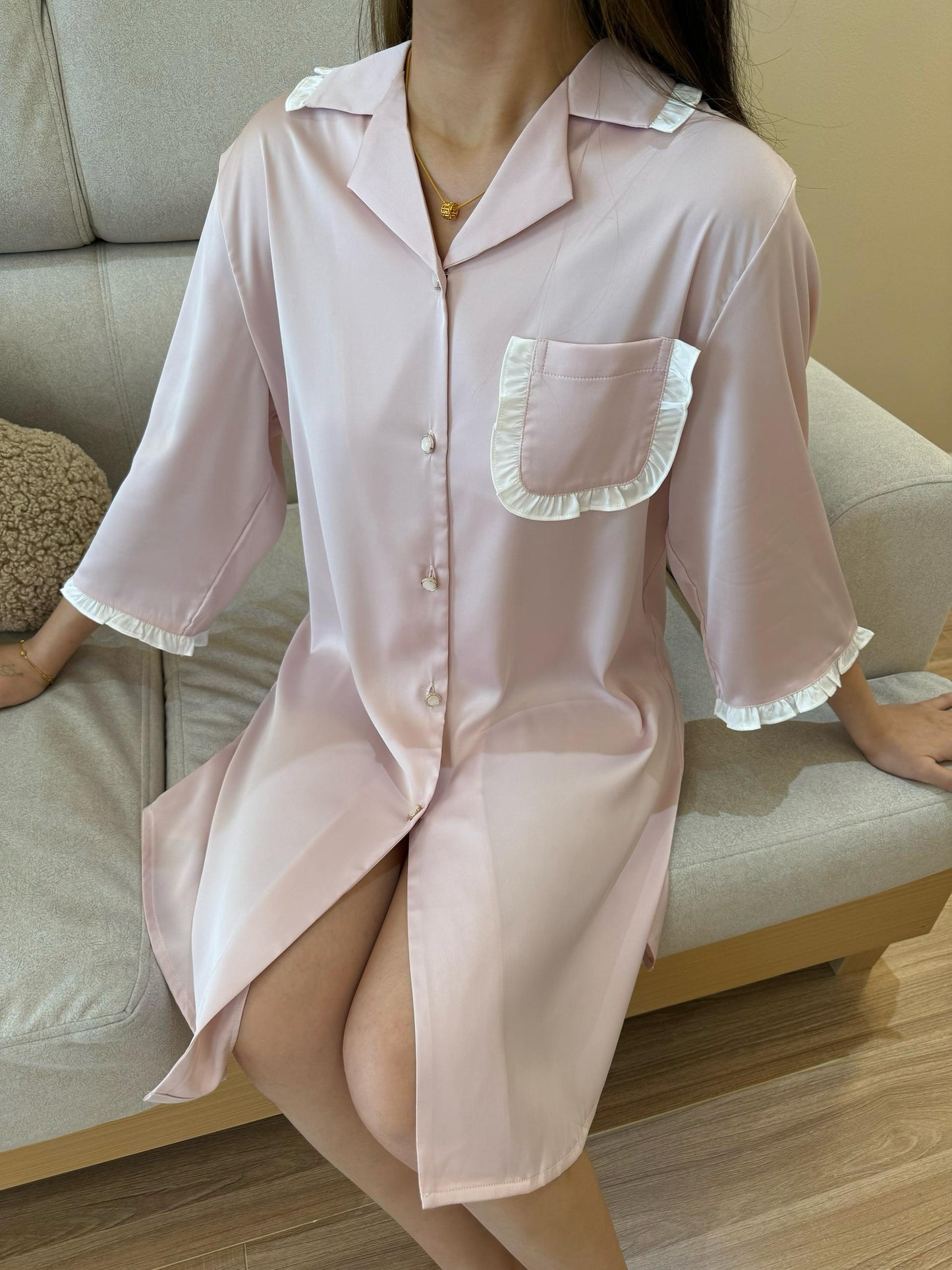 Faye Collection : Sleep Dress 3/4 sleeve (Pink)