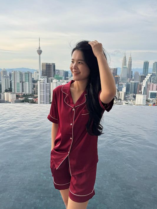 Abby Collection : Short sleeve + short pants (Maroon *LIMITED*)