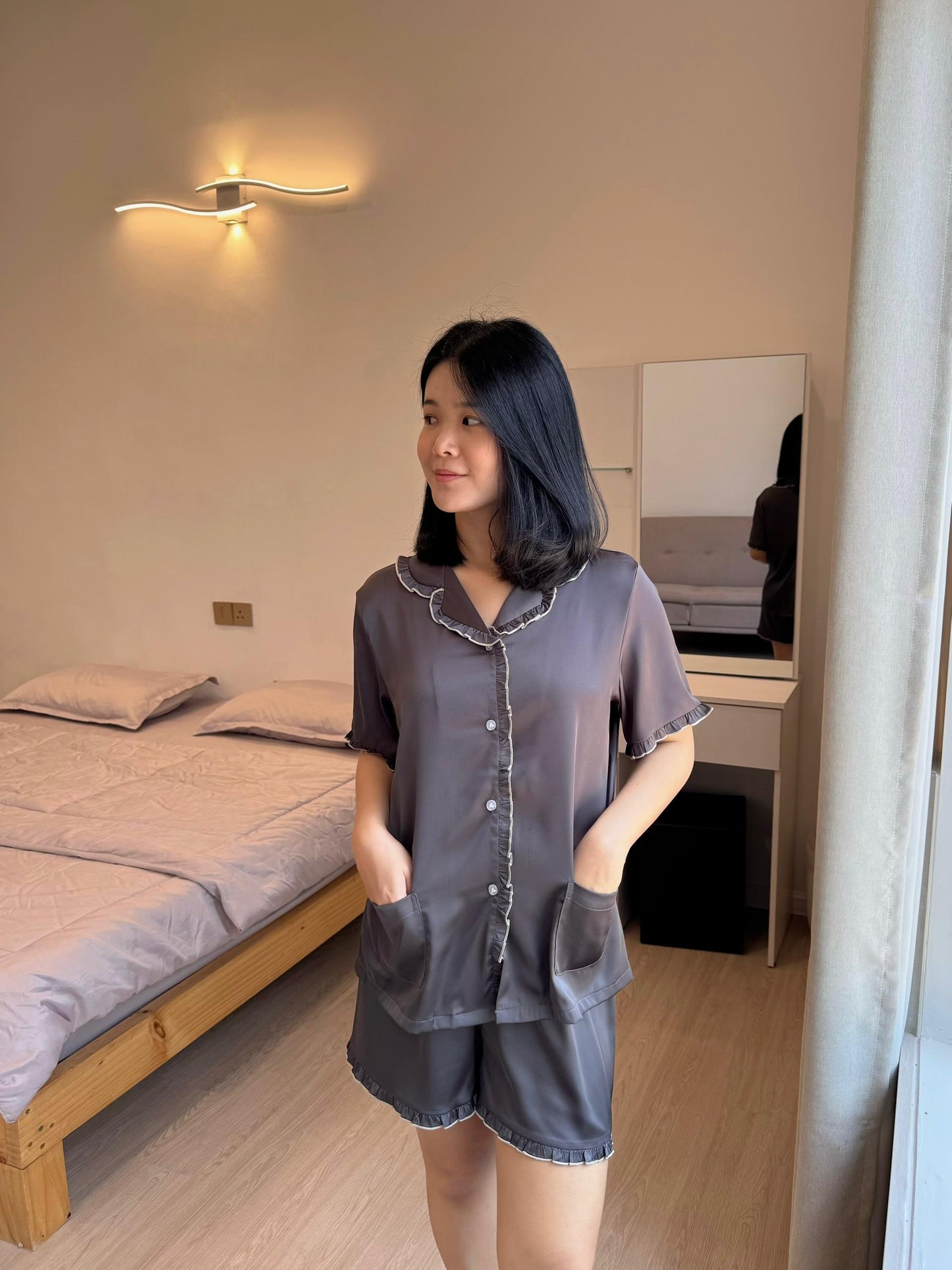 Nicky Collection : Short sleeve + short pants (Charcoal Grey)
