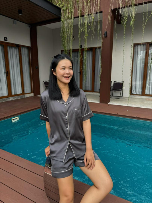 Abby Collection : Short sleeve + short pants (Charcoal Grey *LIMITED*)