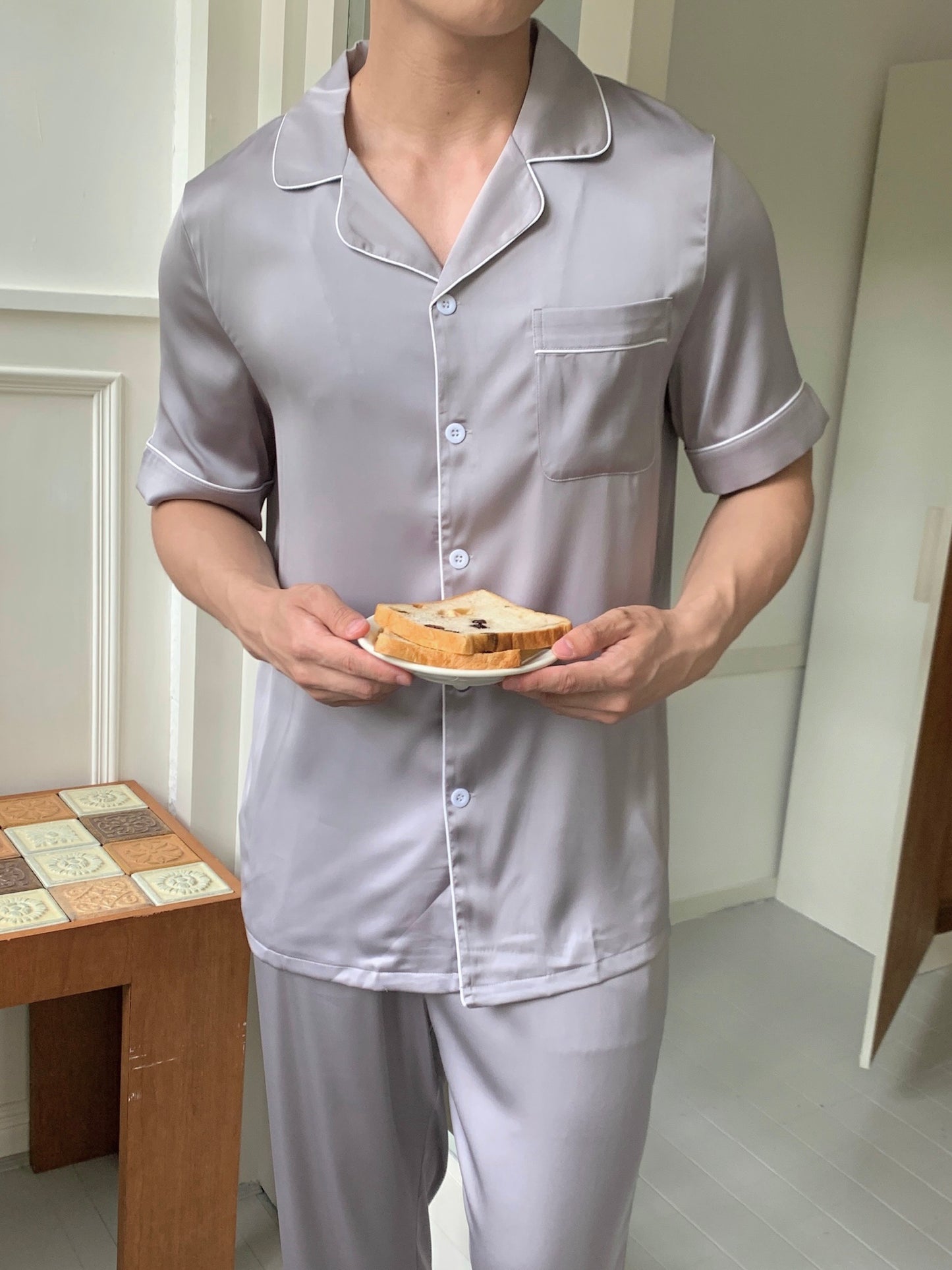Gavin Collection : Short Sleeve with Long Pants (Silver Grey)