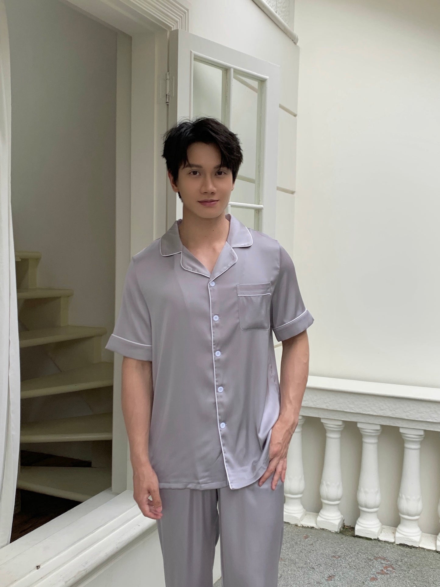 Gavin Collection : Short Sleeve with Long Pants (Silver Grey)