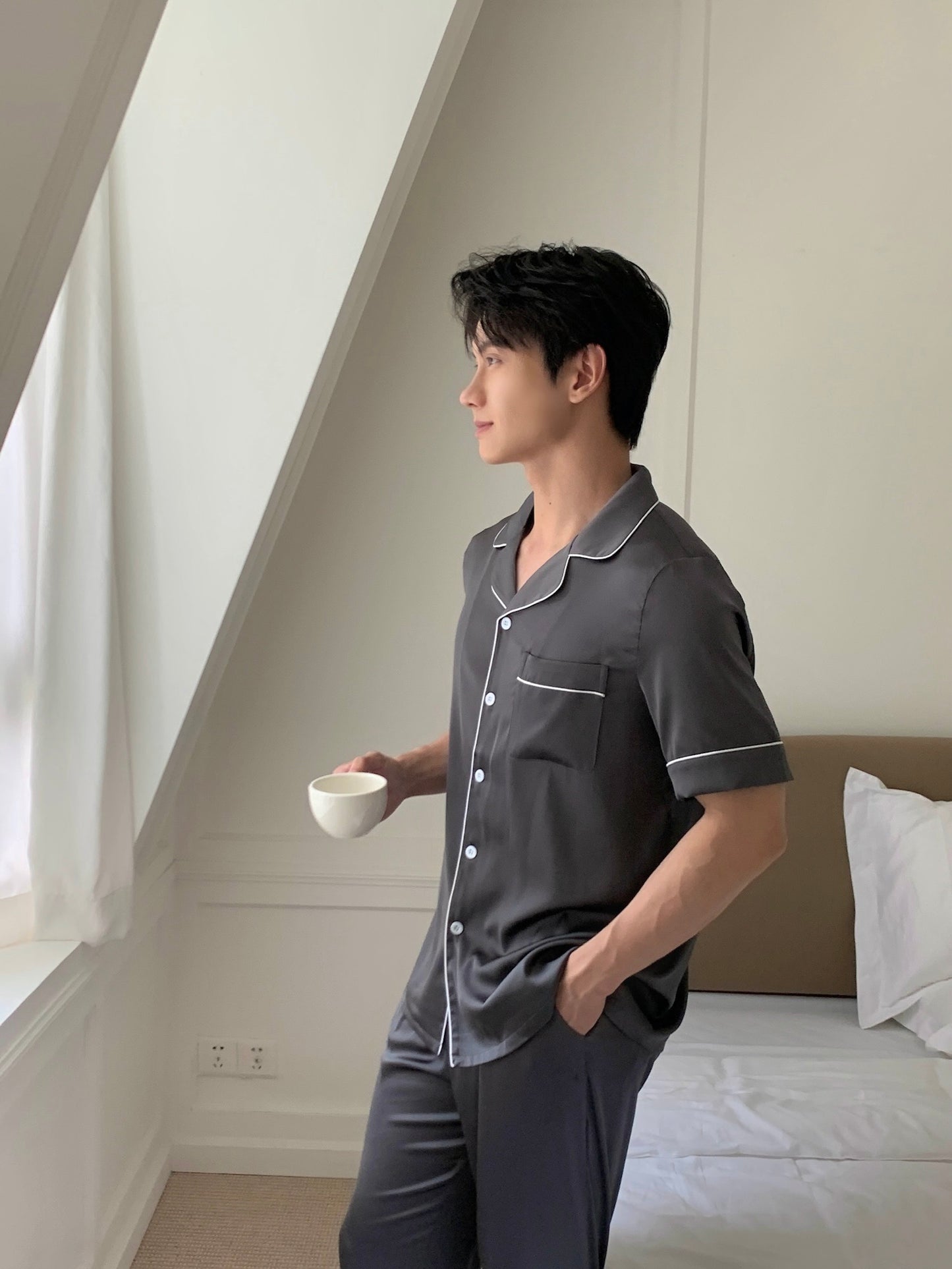 Gavin Collection : Short Sleeve with Long Pants (Charcoal Grey)