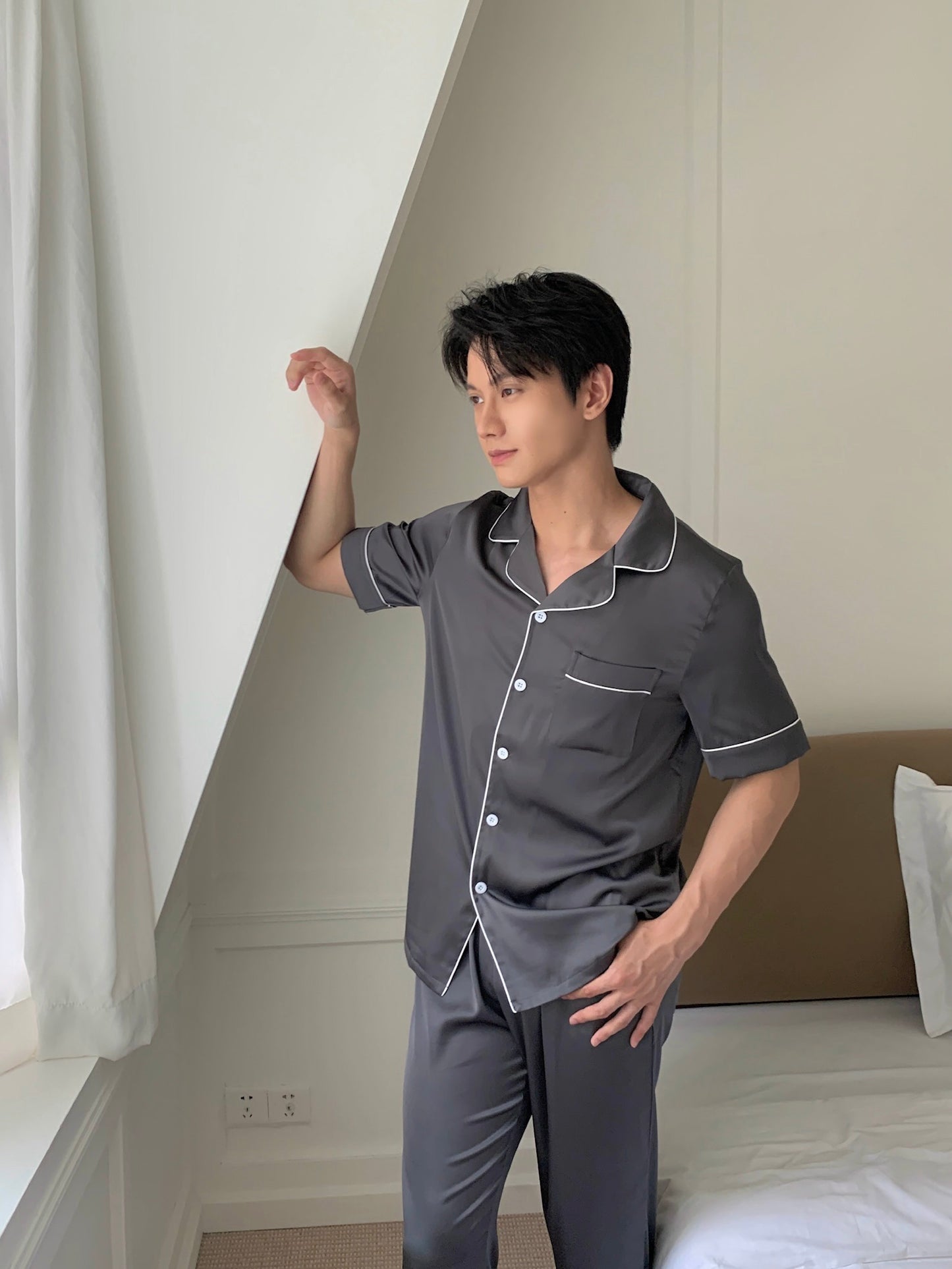 Gavin Collection : Short Sleeve with Long Pants (Charcoal Grey)