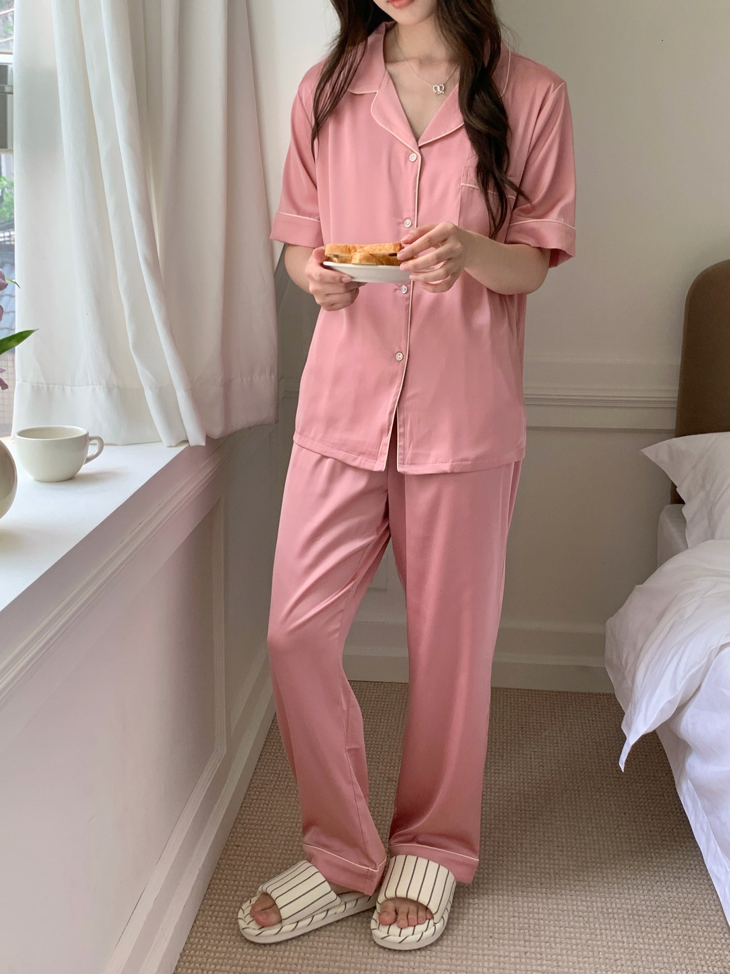 Jovin Collection : Short sleeve + long pants (Soft Pink)