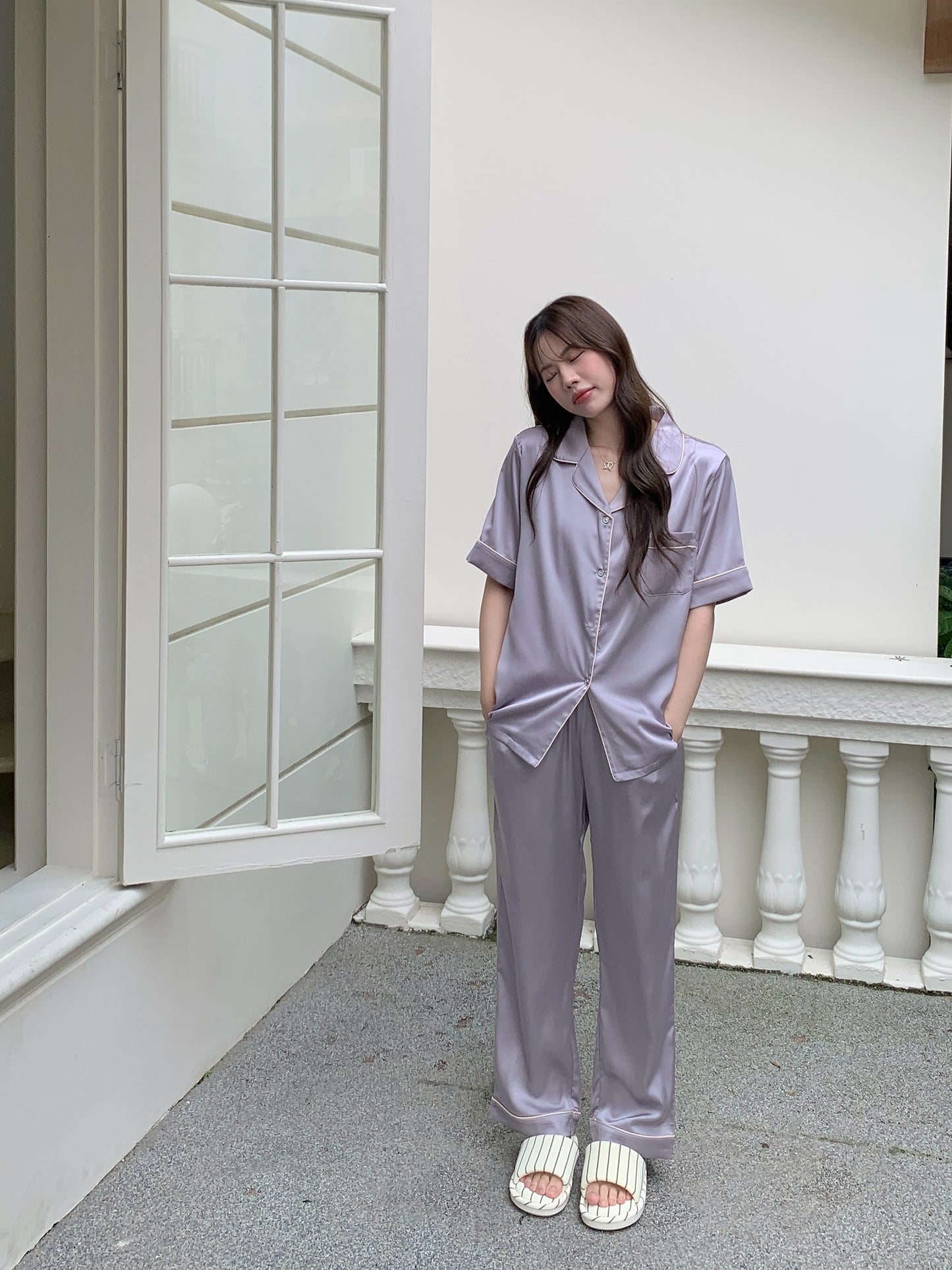 Jovin Collection : Short Sleeve with Long Pants (Soft Purple)