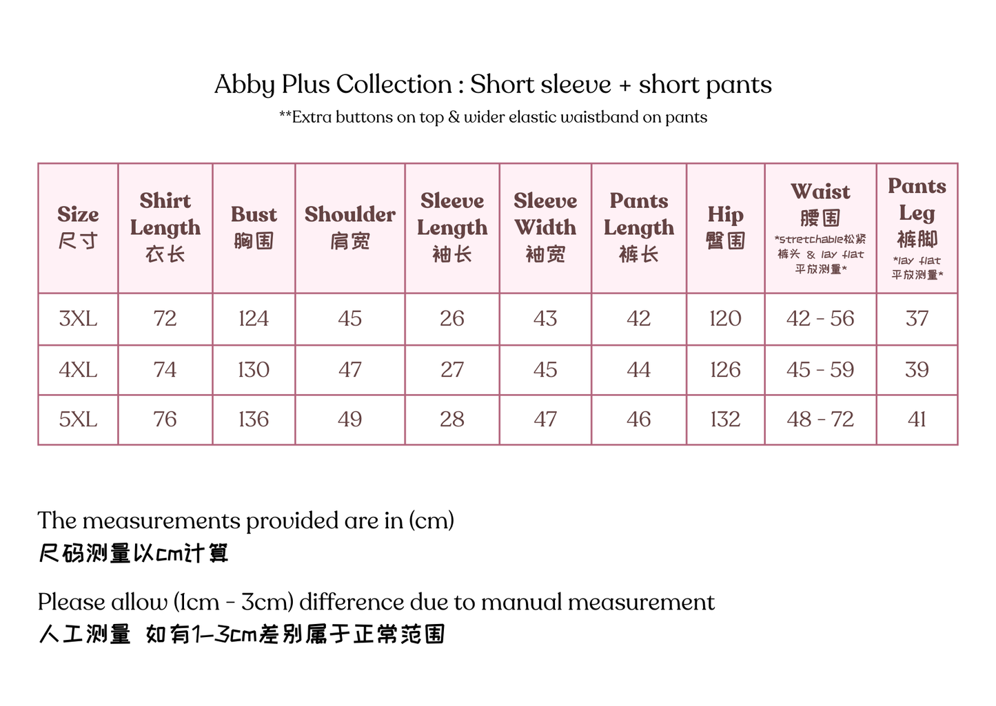Abby Plus Collection : Short sleeve + short pants (Navy Blue)