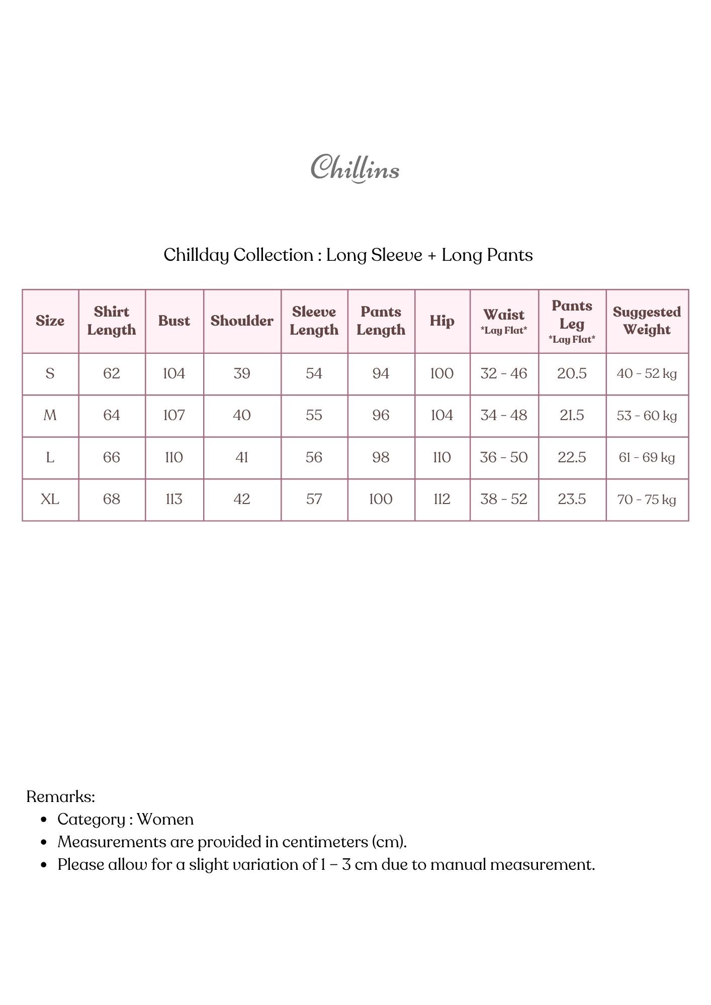 Chillday Collection : Long Sleeve with Long Pants (Pink)