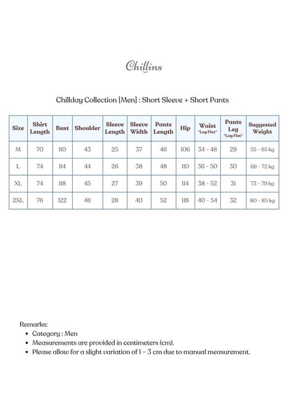 Chillday Collection [Men] : Short Sleeve with Short Pants (Black)