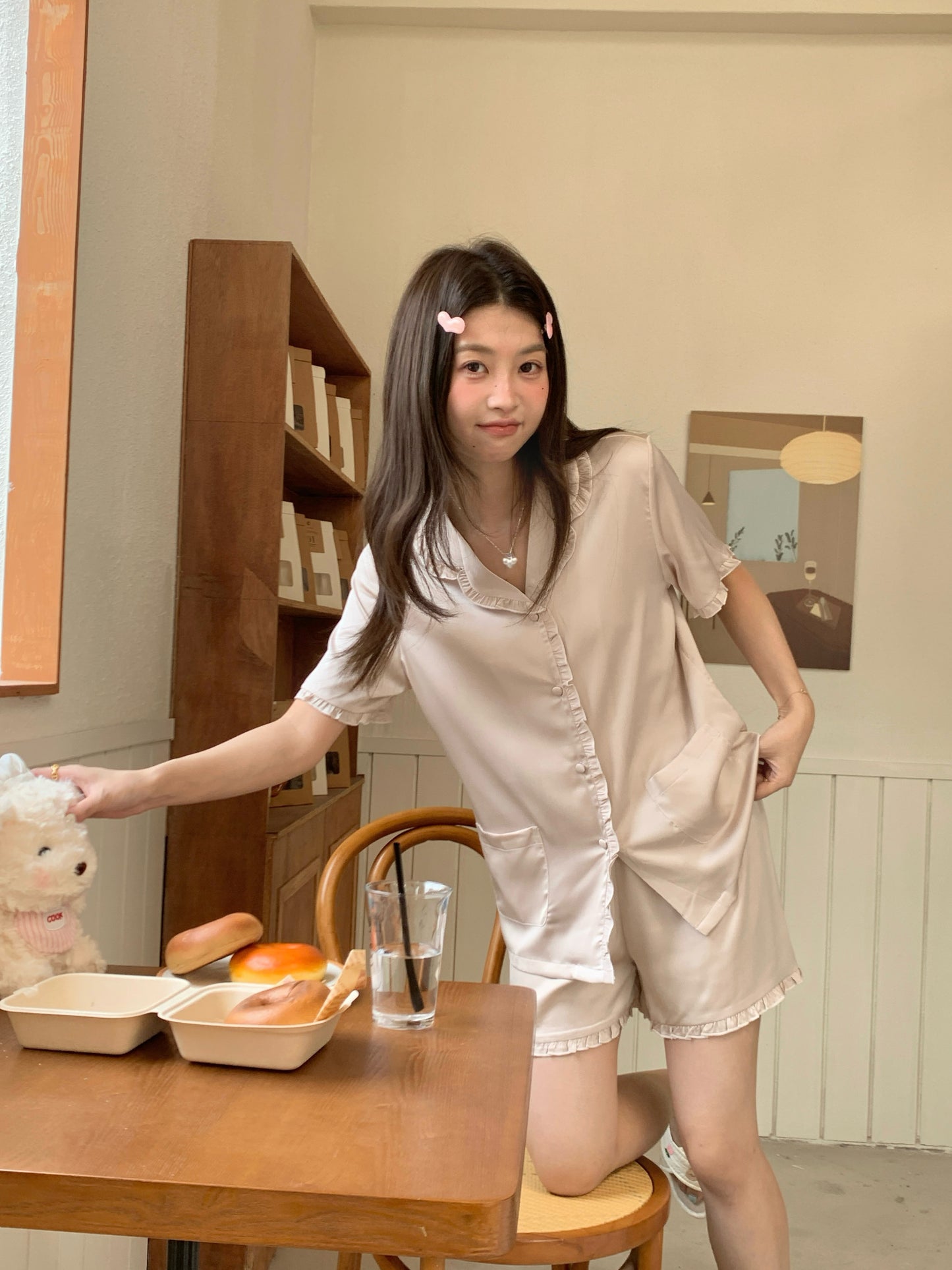 Nicky Collection : Short Sleeve with Short Pants (Beige)