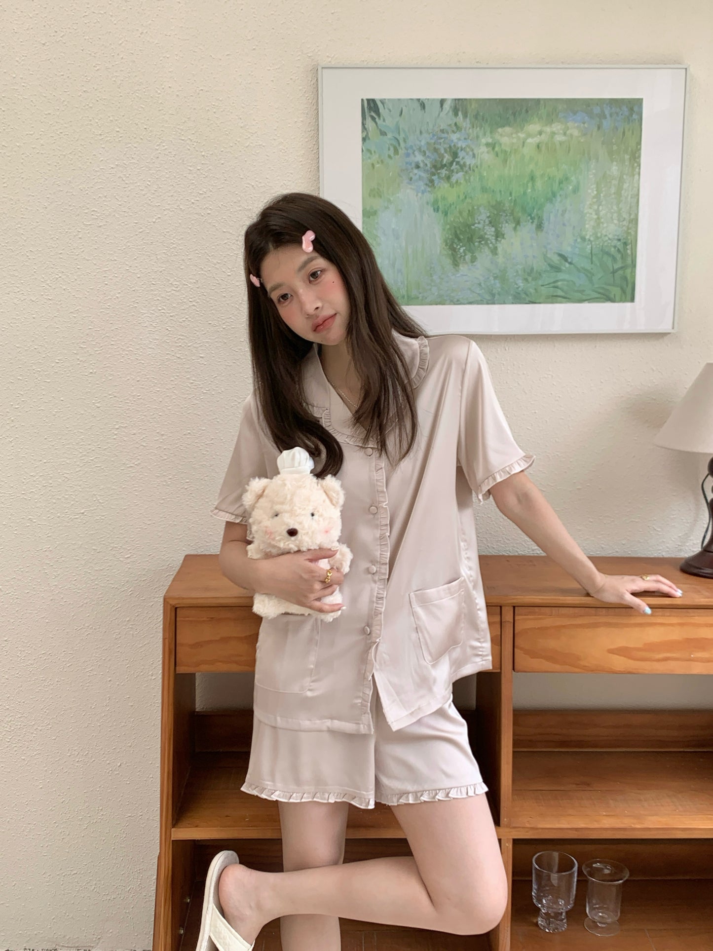 Nicky Collection : Short Sleeve with Short Pants (Beige)