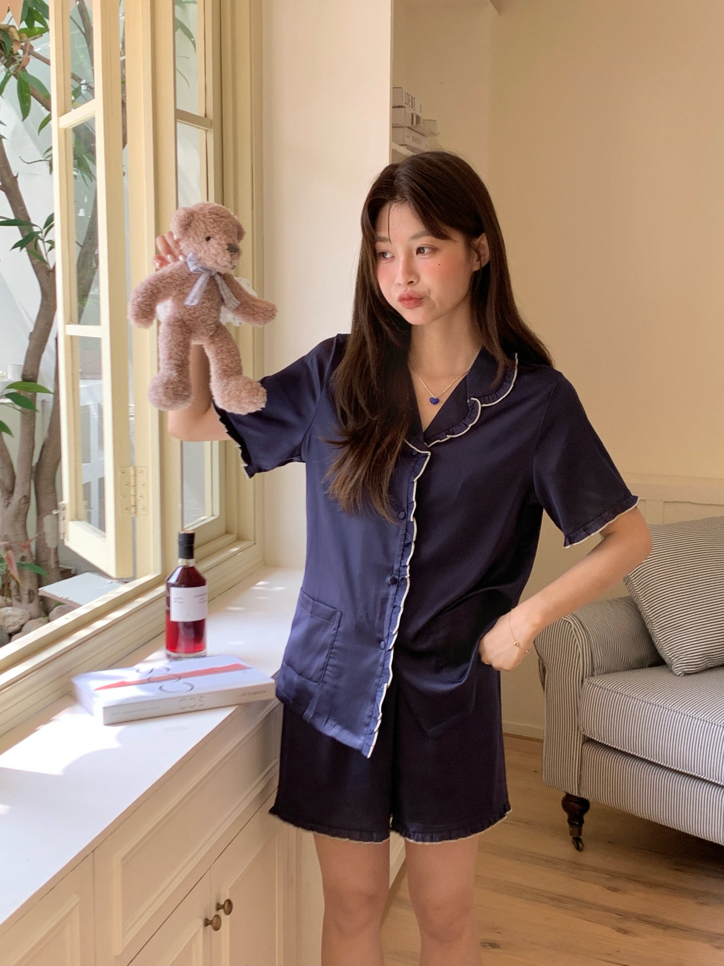 Nicky Collection : Short Sleeve with Short Pants (Navy Blue)