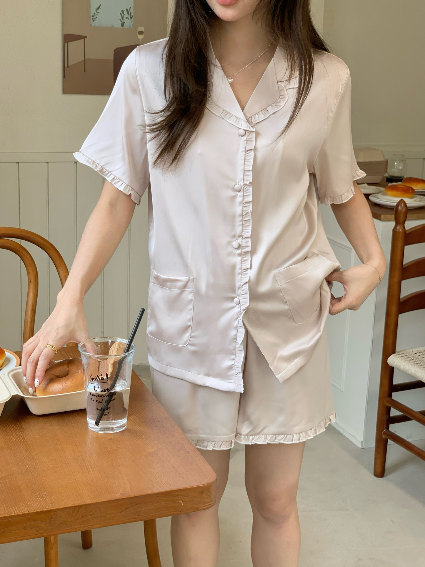 Nicky Collection : Short Sleeve with Short Pants (Beige)