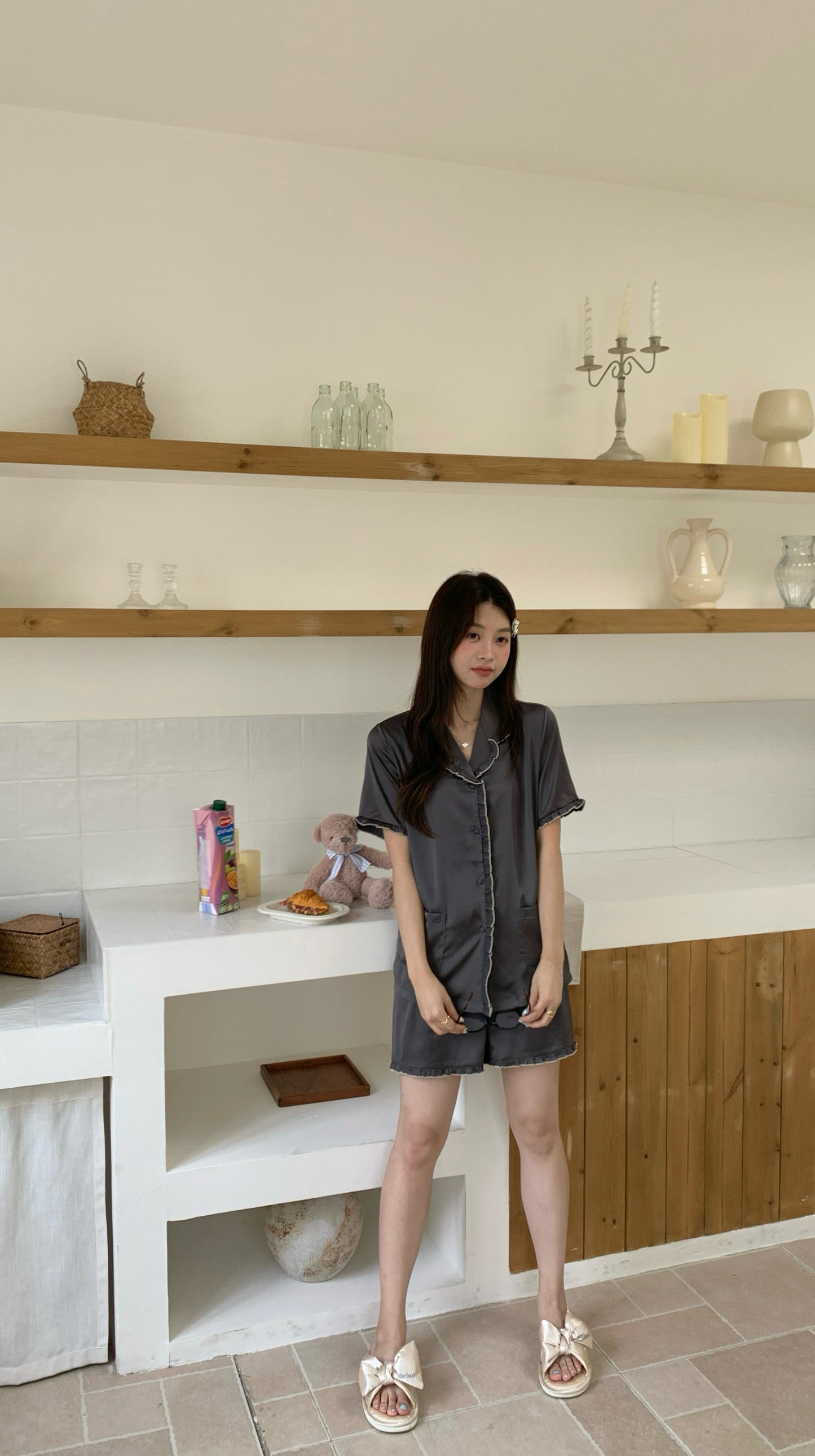 Nicky Collection : Short Sleeve with Short Pants (Charcoal Grey)