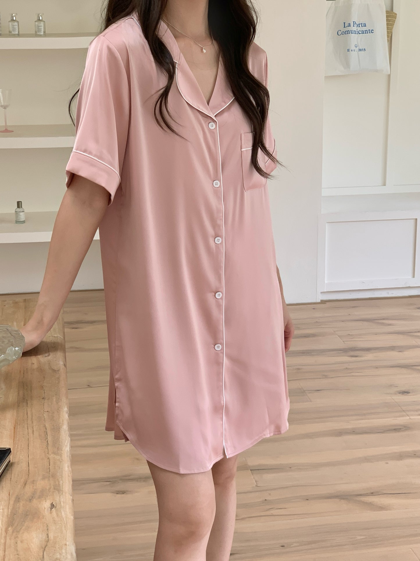 Hailey Collection : Sleep Dress Short Sleeve (Rose Pink)