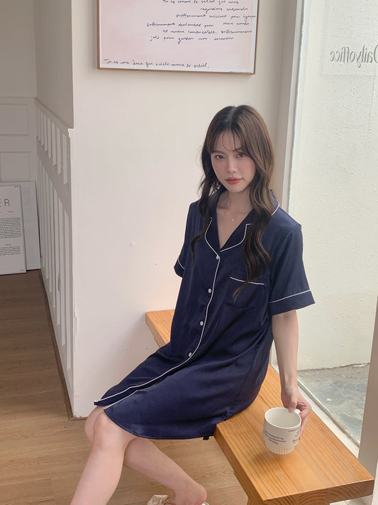 Hailey Collection : Sleep Dress Short Sleeve (Navy Blue)