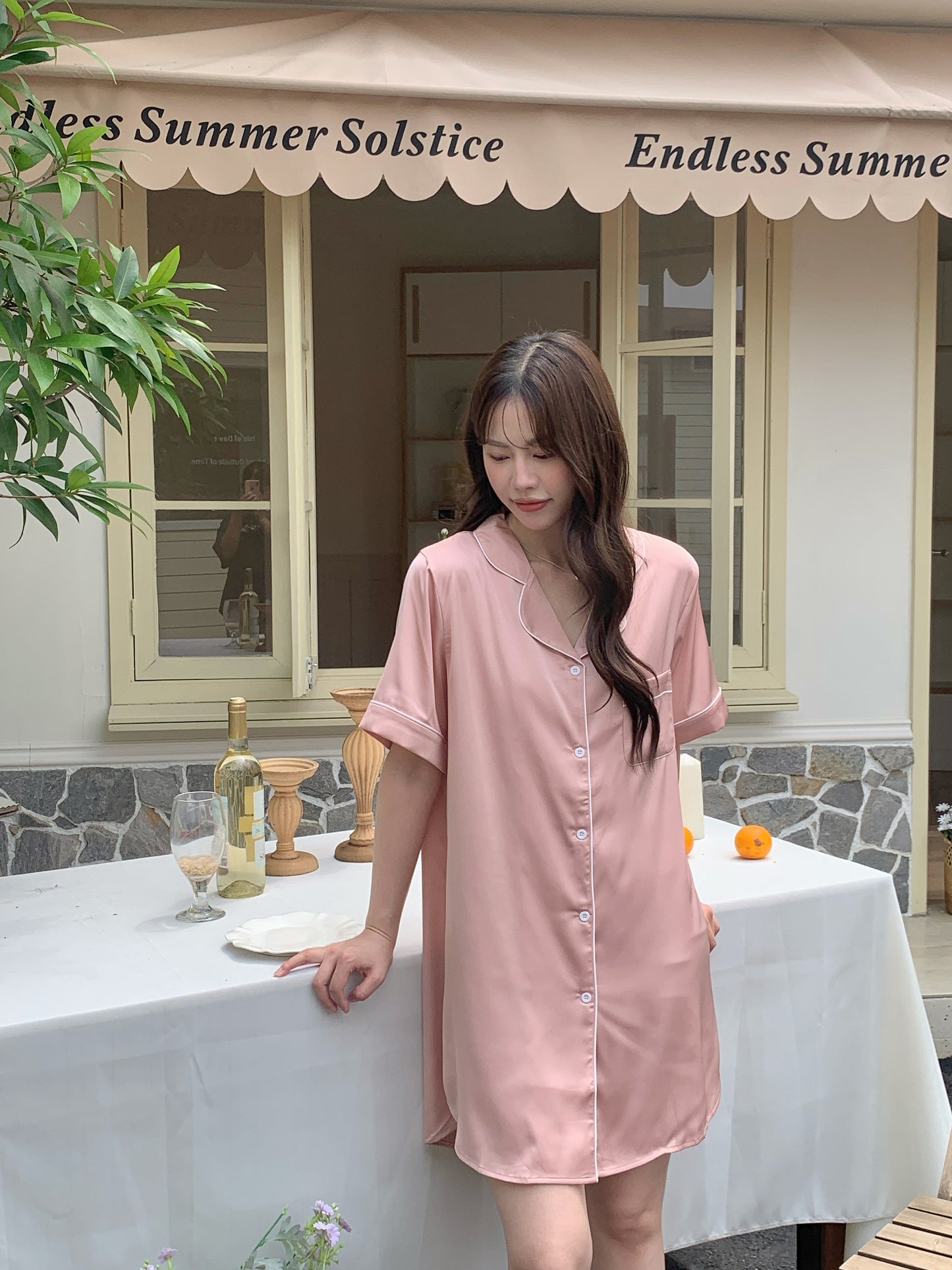 Hailey Collection : Sleep Dress Short Sleeve (Rose Pink)