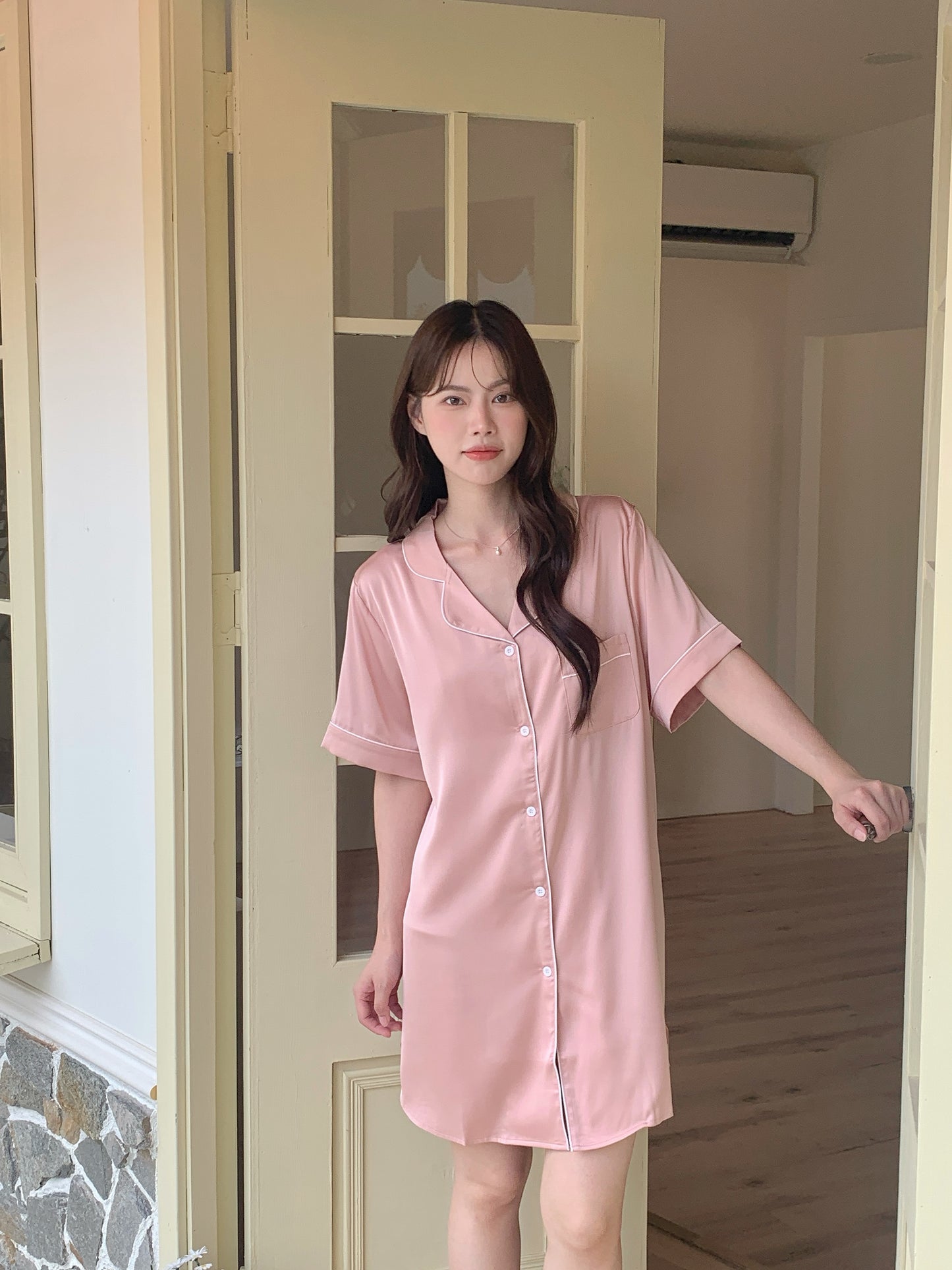 Hailey Collection : Sleep Dress Short Sleeve (Rose Pink)