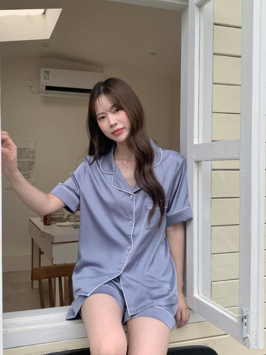 Abby Collection : Short Sleeve with Short Pants (Grey Blue)