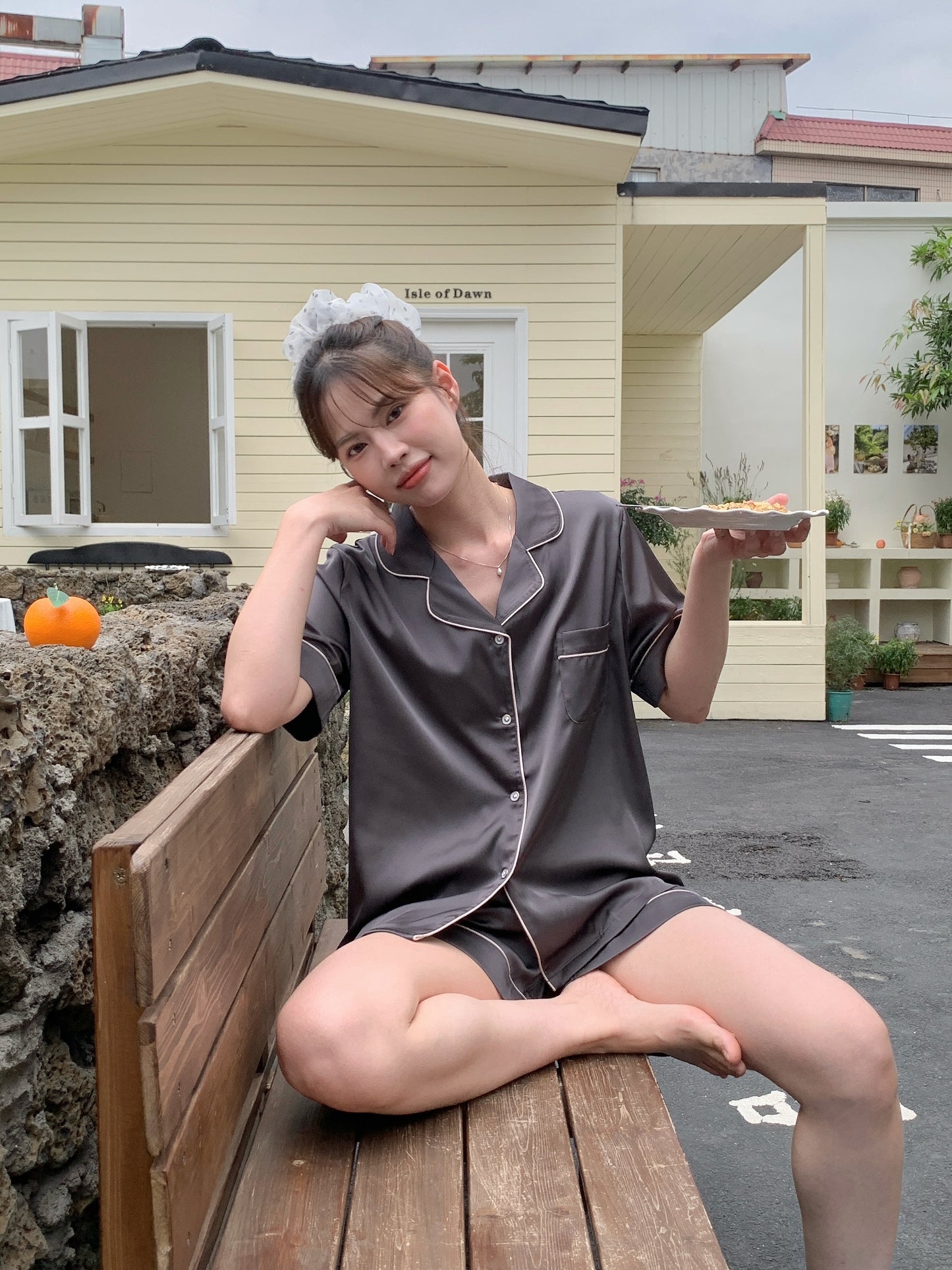 Abby Collection : Short Sleeve with Short Pants (Charcoal Grey)