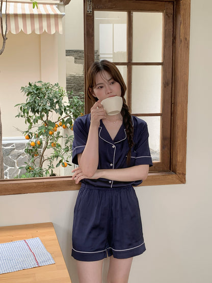 Abby Collection : Short Sleeve with Short Pants (Navy Blue)