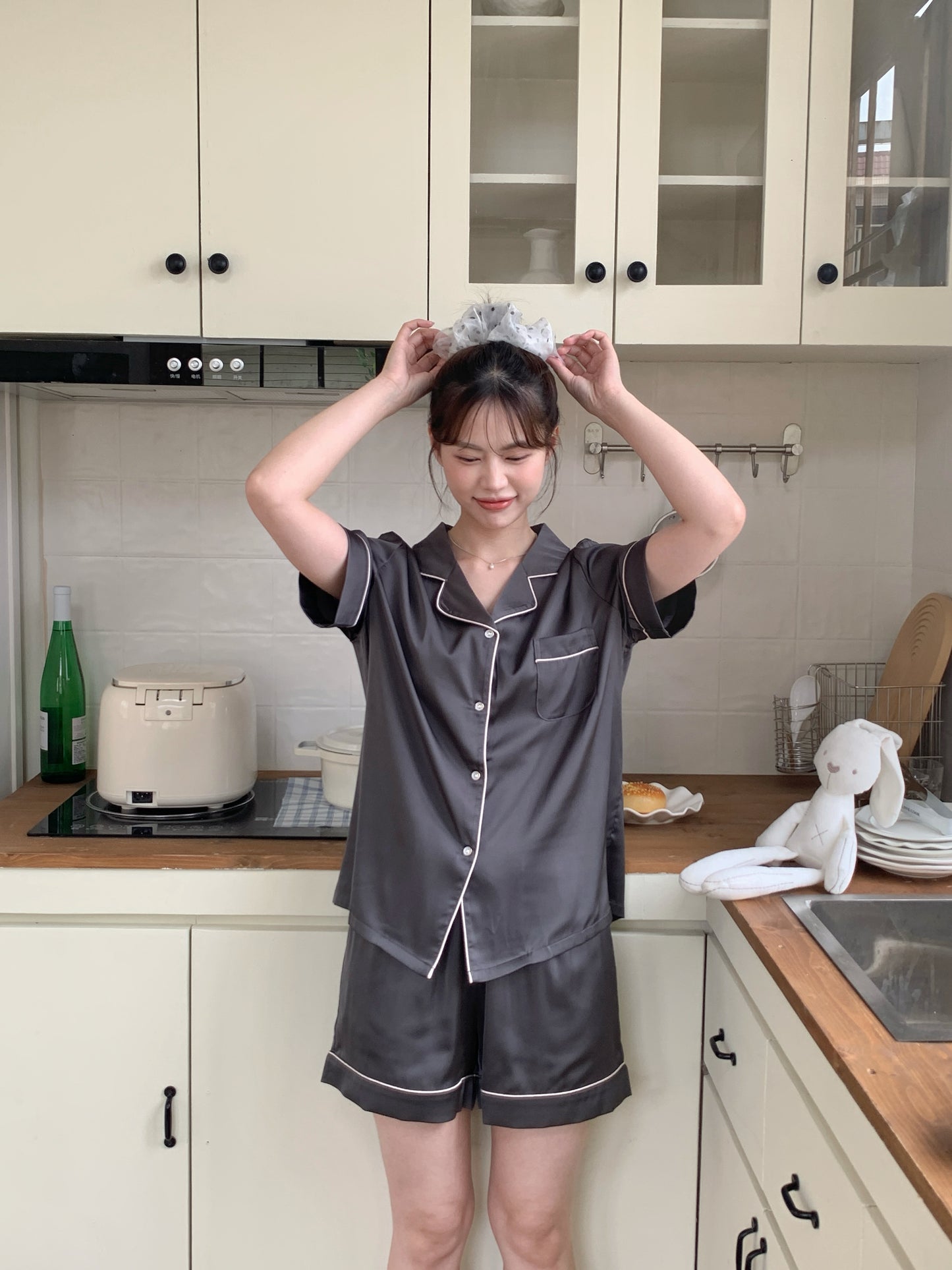 Abby Collection : Short Sleeve with Short Pants (Charcoal Grey)