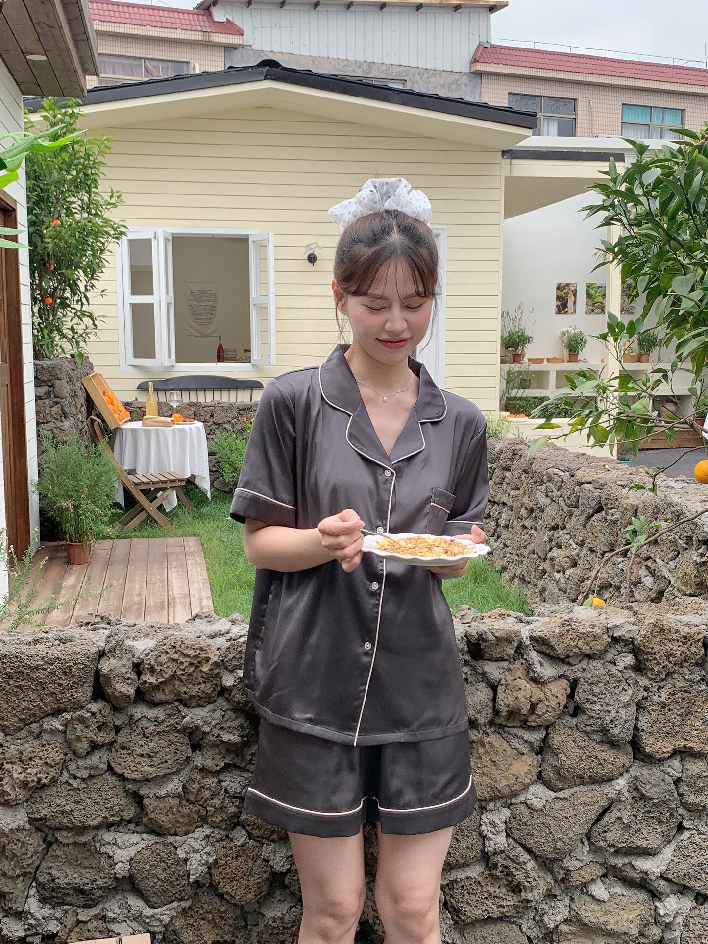 Abby Collection : Short Sleeve with Short Pants (Charcoal Grey)