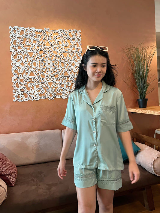 Della Collection : Short sleeve + short pants (Light Bean Green)