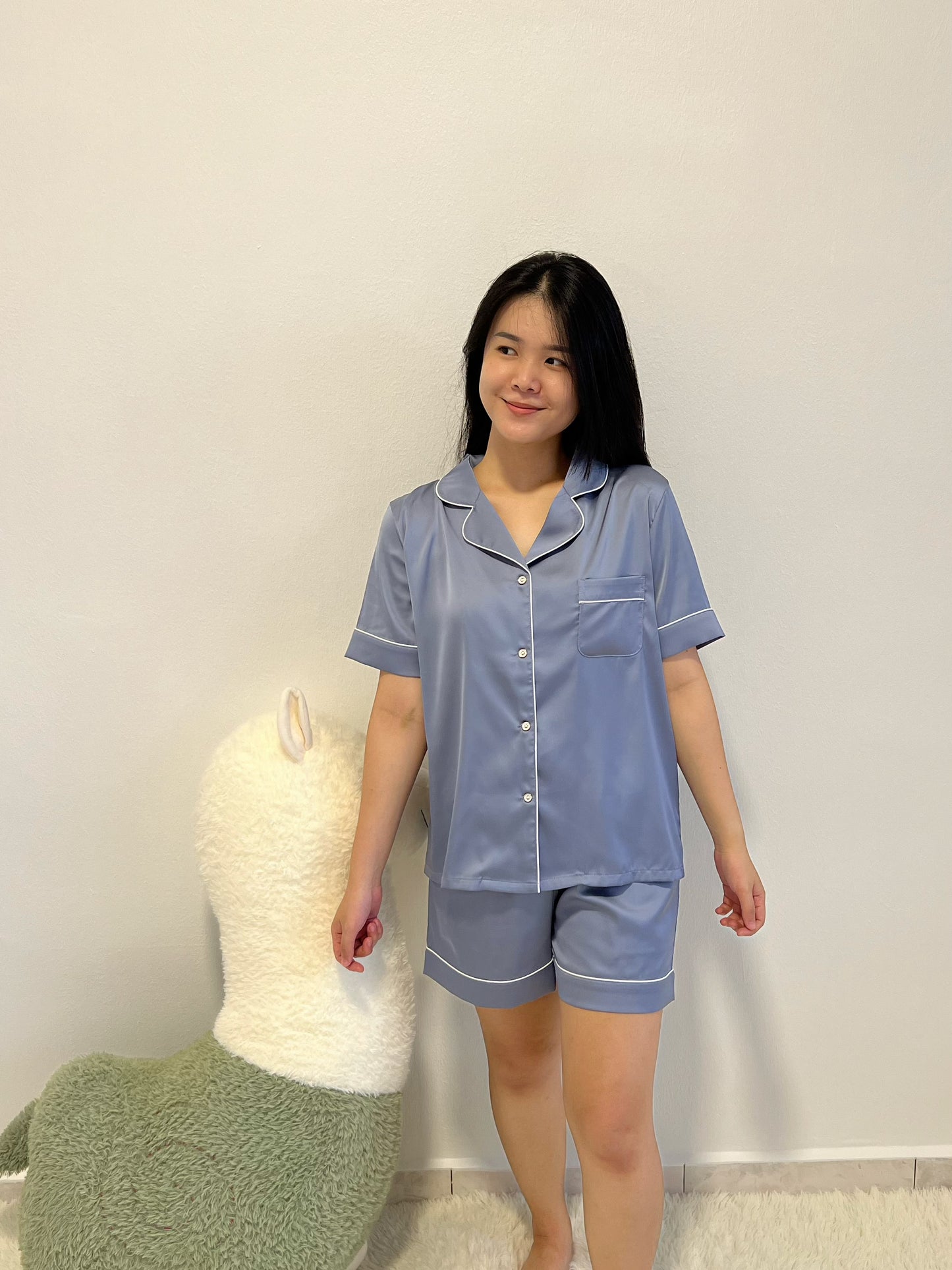Abby Plus Collection : Short sleeve + short pants (Grey Blue)