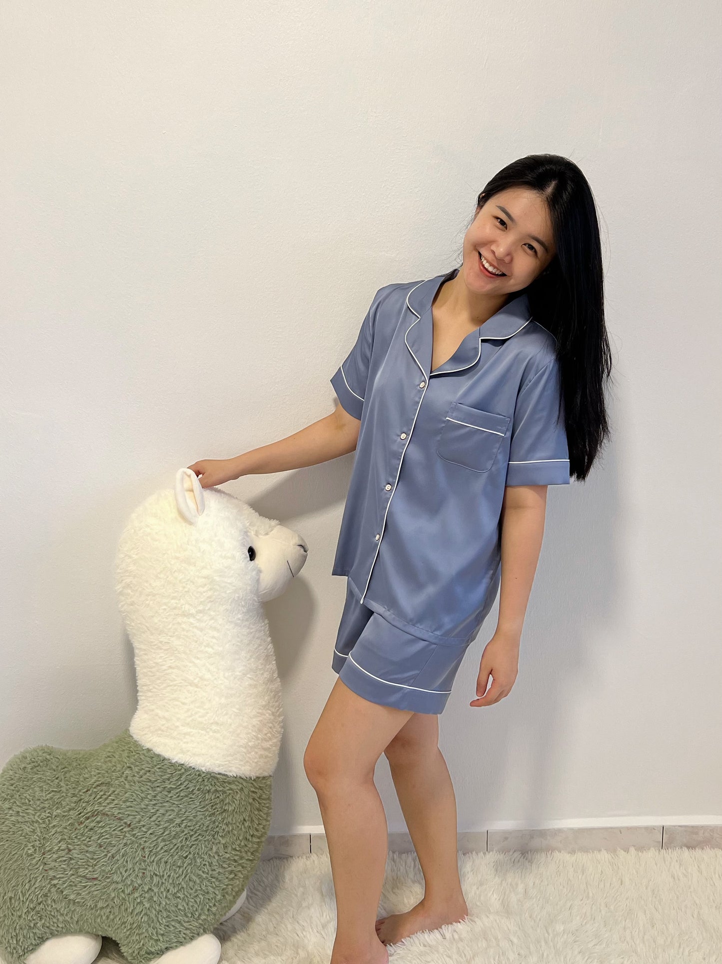 Abby Plus Collection : Short sleeve + short pants (Grey Blue)