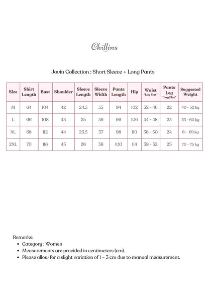 Jovin Collection : Short Sleeve with Long Pants (Soft Pink)