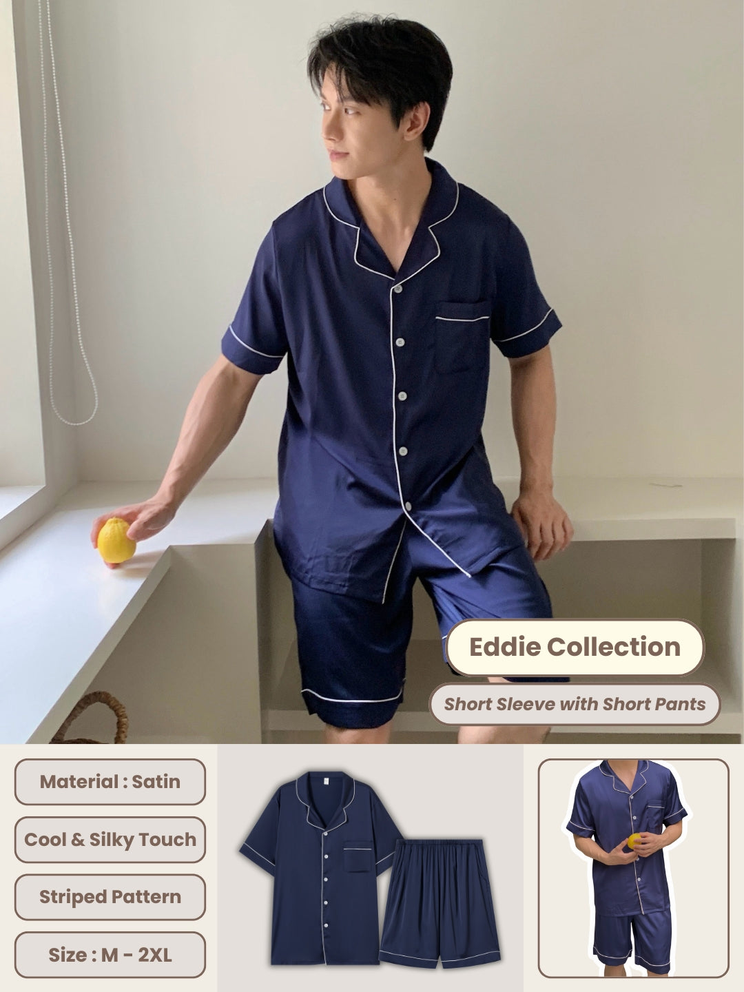 Eddie Collection : Short Sleeve with Short Pants (Navy Blue)