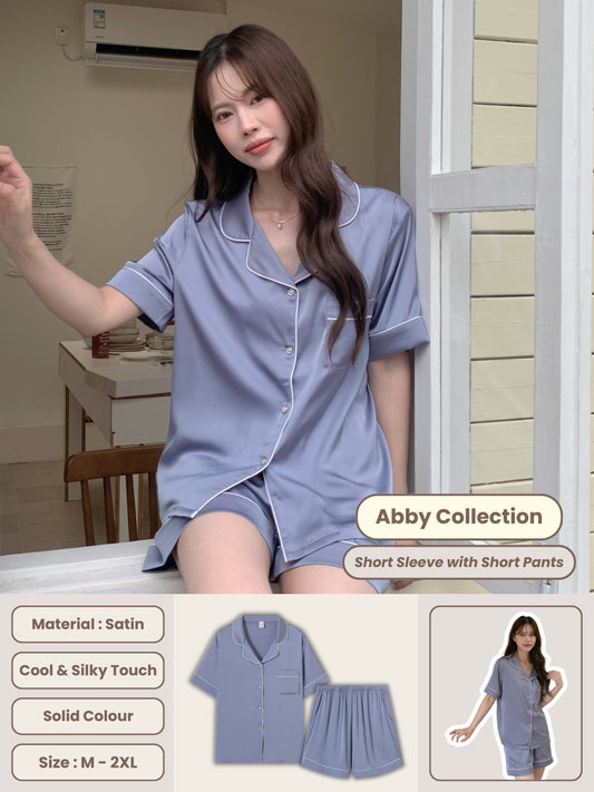 Abby Collection : Short Sleeve with Short Pants (Grey Blue)