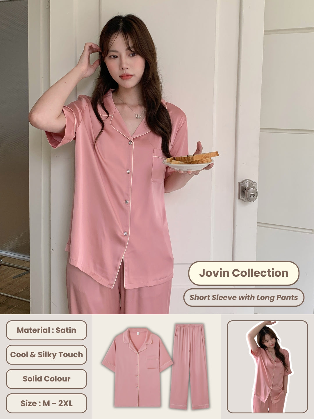 Jovin Collection : Short Sleeve with Long Pants (Soft Pink)