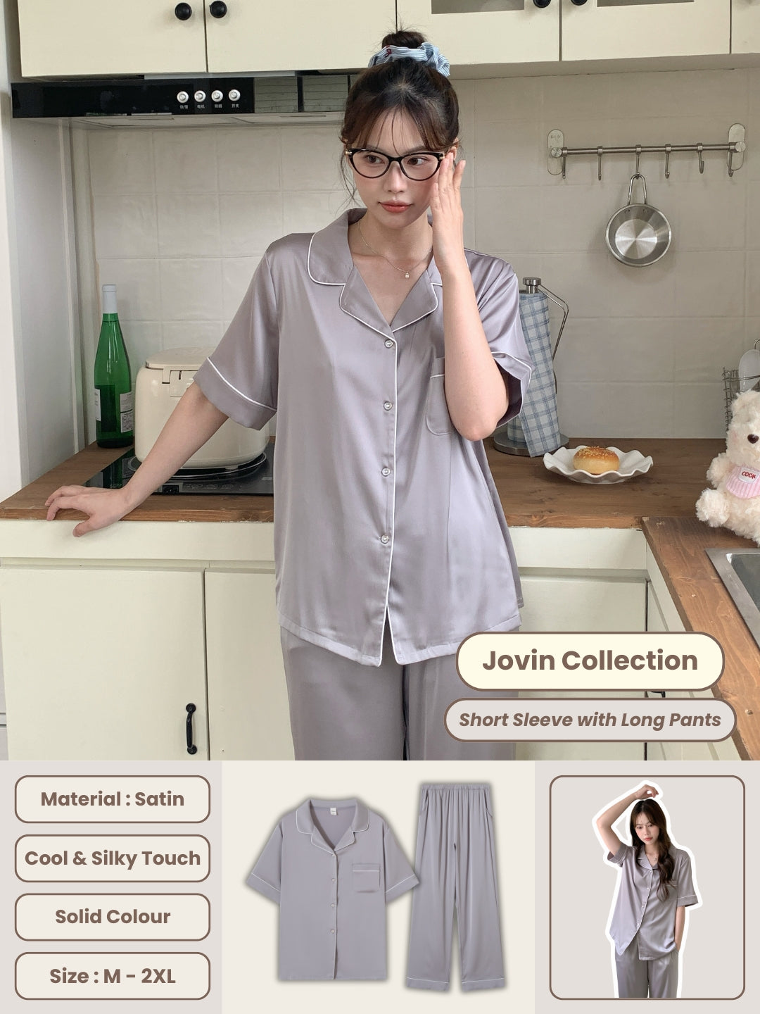 Jovin Collection : Short Sleeve with Long Pants (Silver Grey)