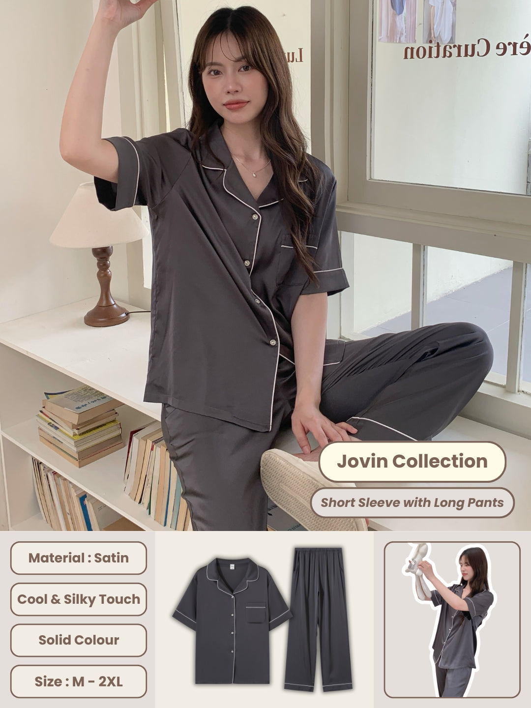 Jovin Collection : Short Sleeve with Long Pants (Charcoal Grey)