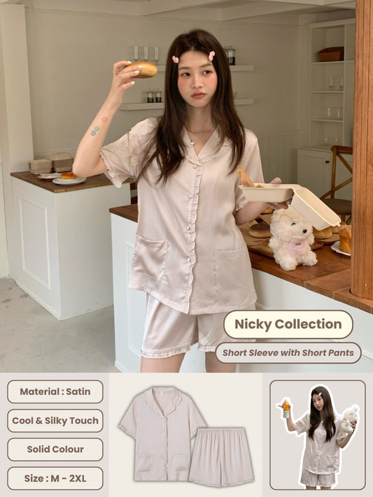 Nicky Collection : Short Sleeve with Short Pants (Beige)