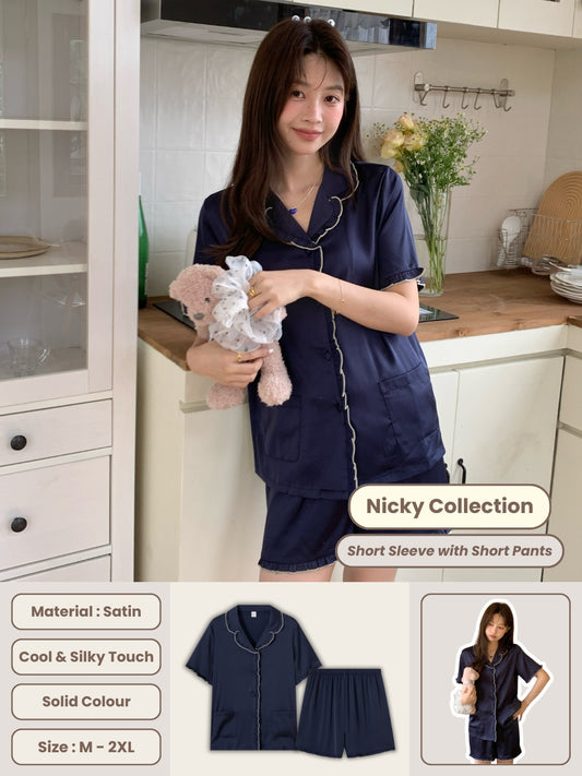 Nicky Collection : Short Sleeve with Short Pants (Navy Blue)