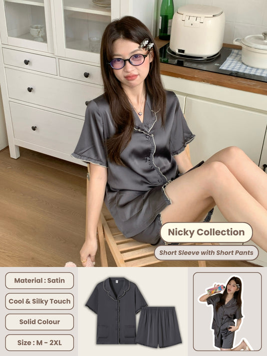 Nicky Collection : Short Sleeve with Short Pants (Charcoal Grey)