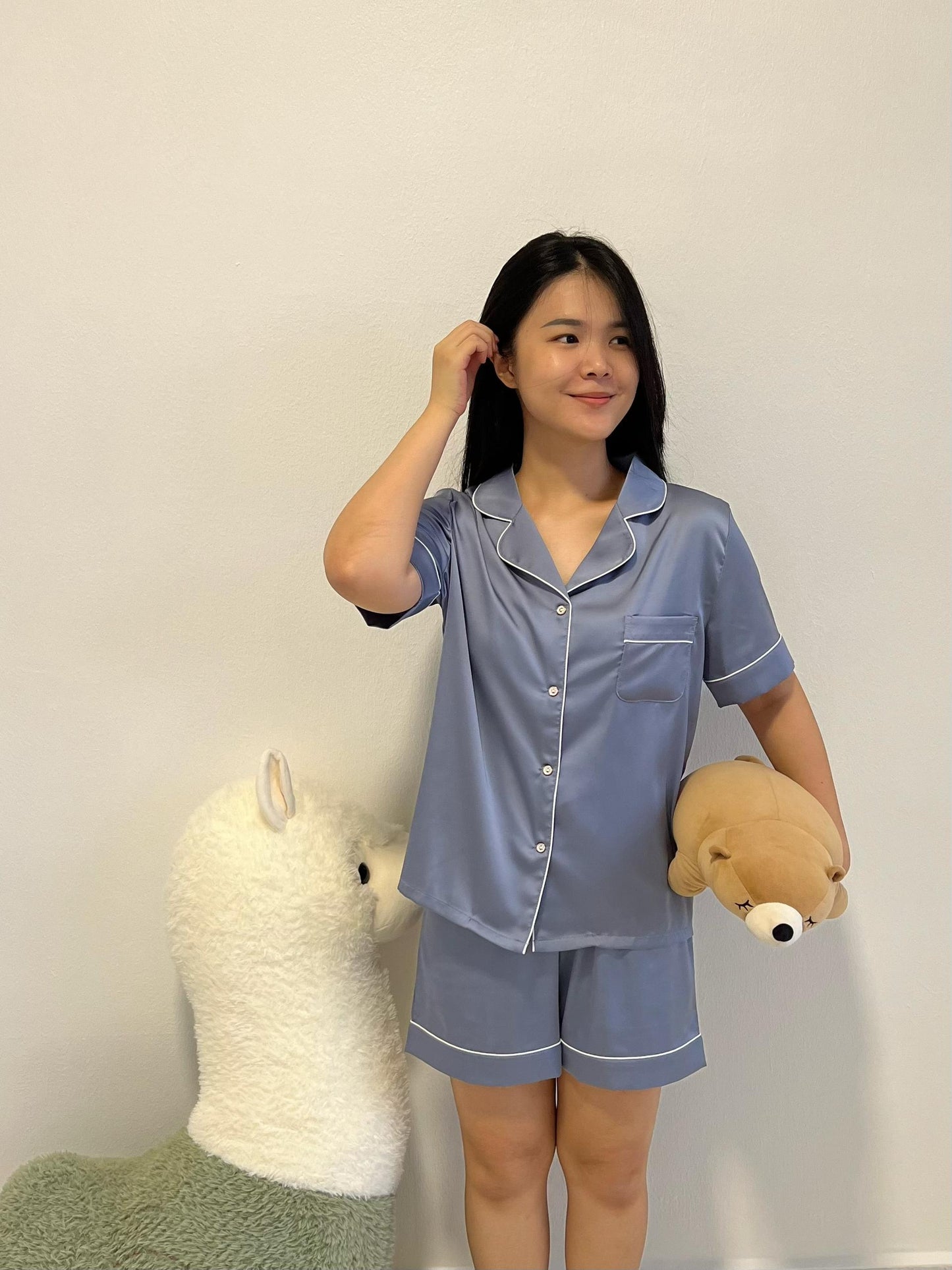 Abby Collection : Short sleeve + short pants (Grey Blue)