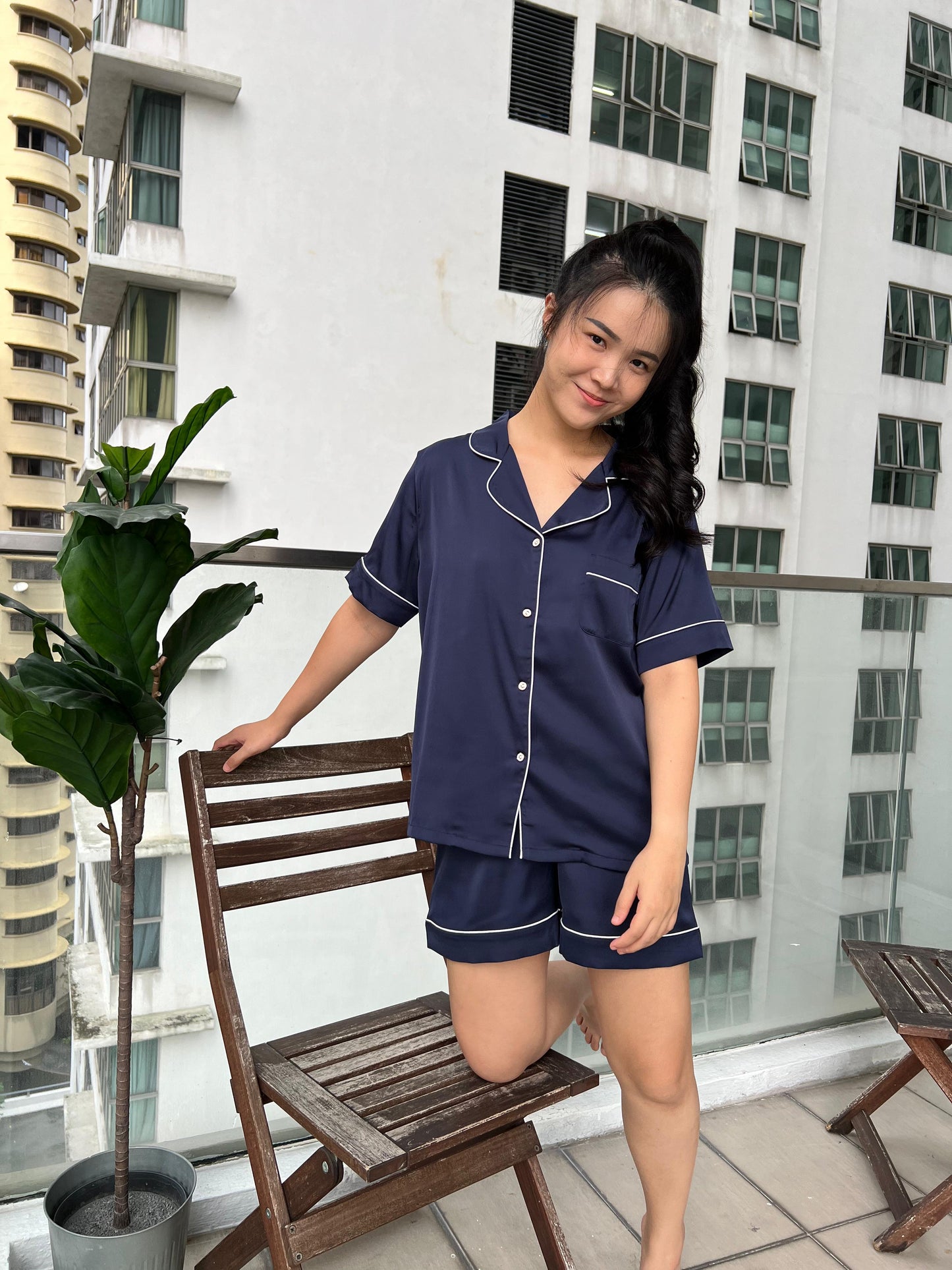 Abby Collection : Short sleeve + short pants (Navy Blue)