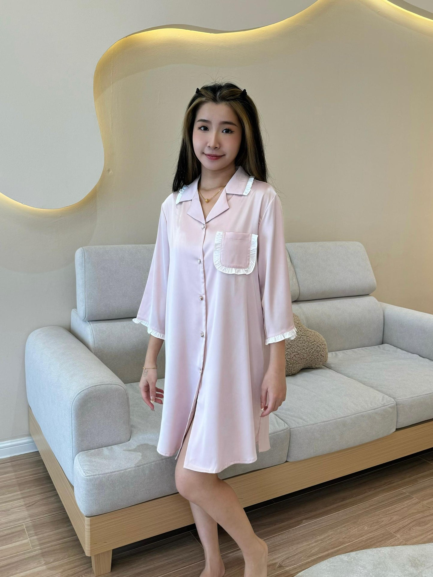 Faye Collection : Sleep Dress 3/4 sleeve (Pink)