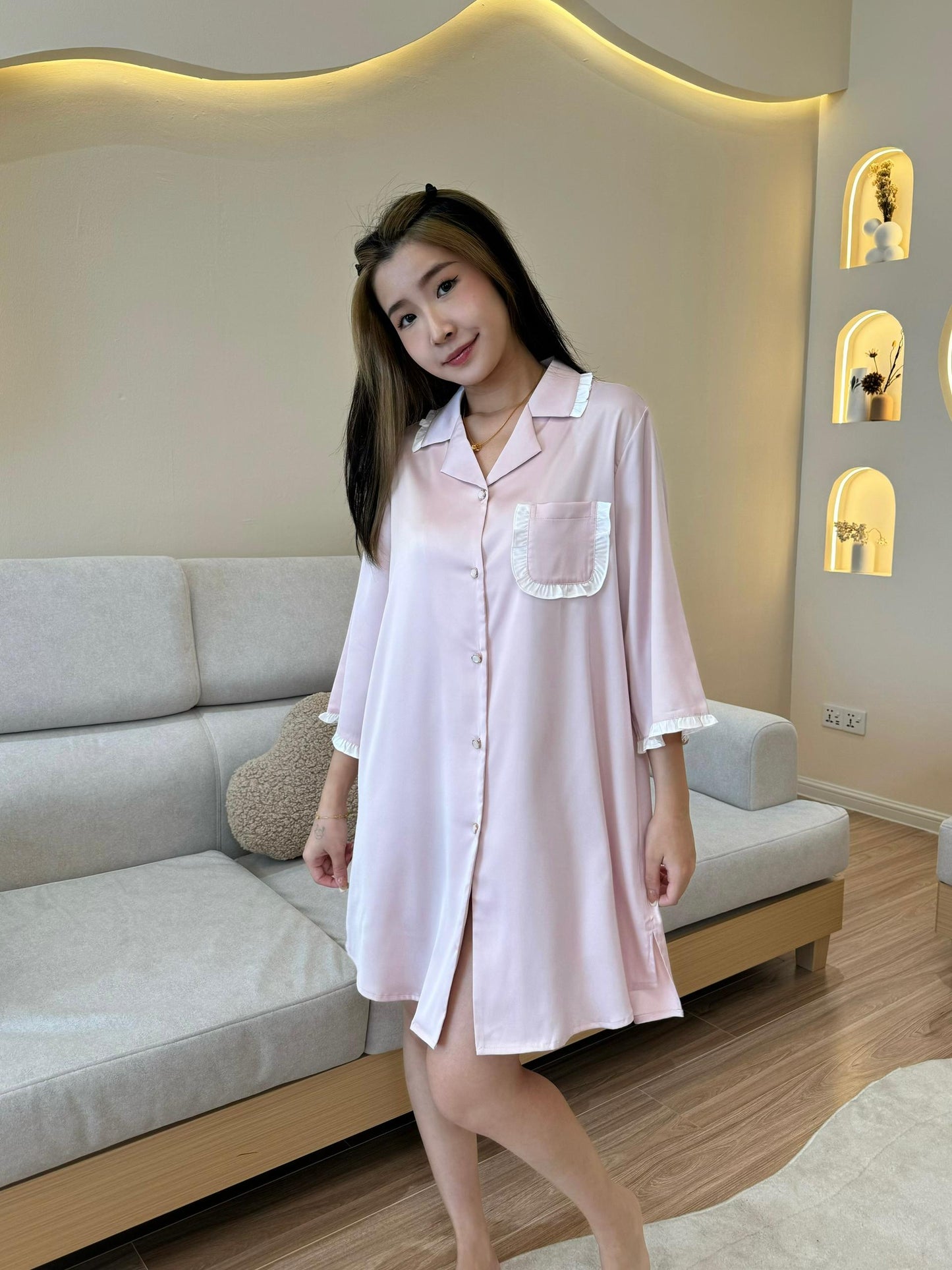 Faye Collection : Sleep Dress 3/4 sleeve (Pink)