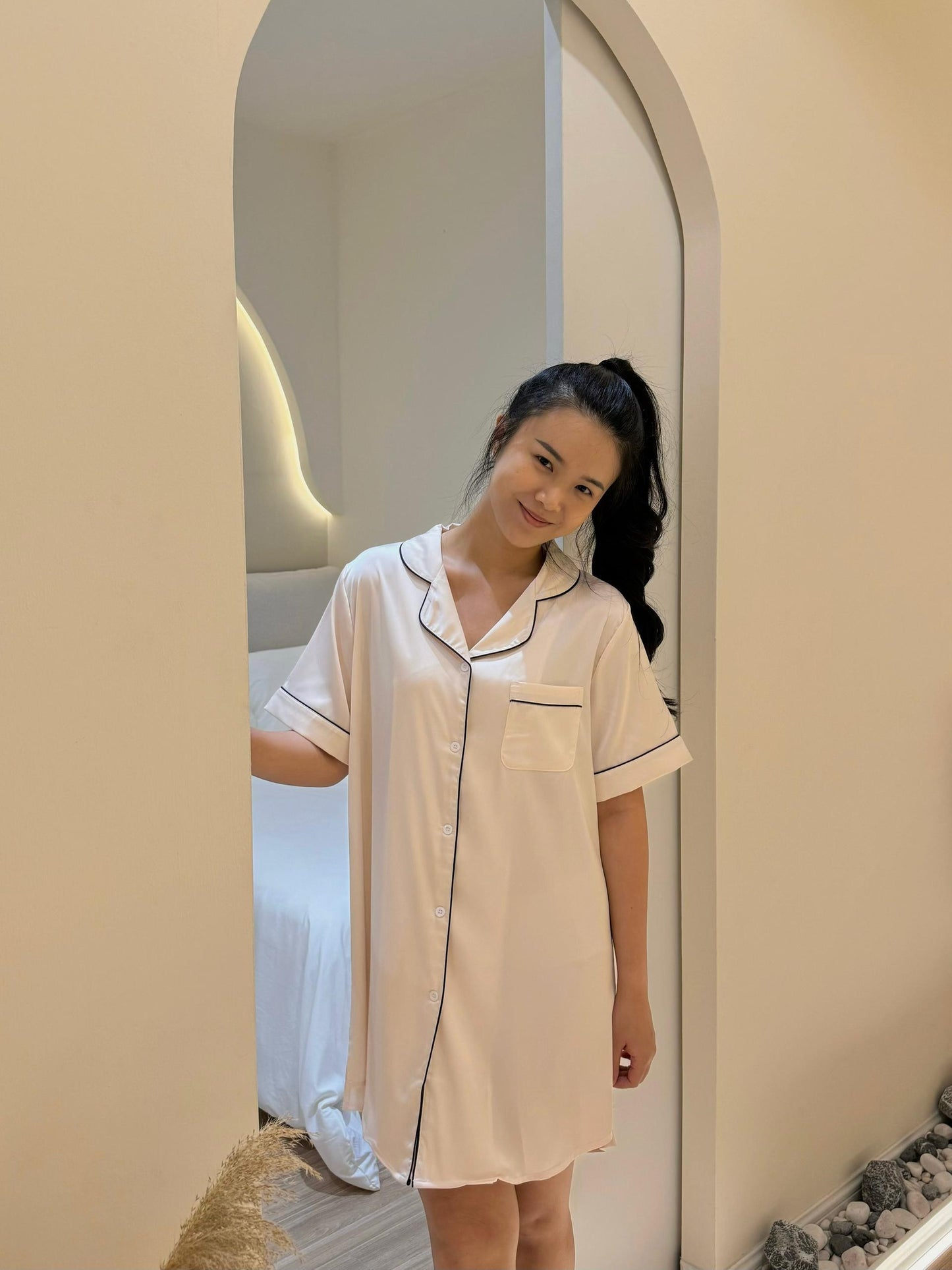 Hailey Collection : Sleep Dress Short sleeve (Cream)
