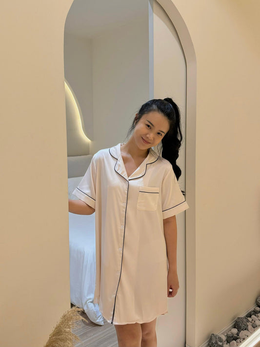 Hailey Collection : Sleep Dress Short sleeve (Cream)