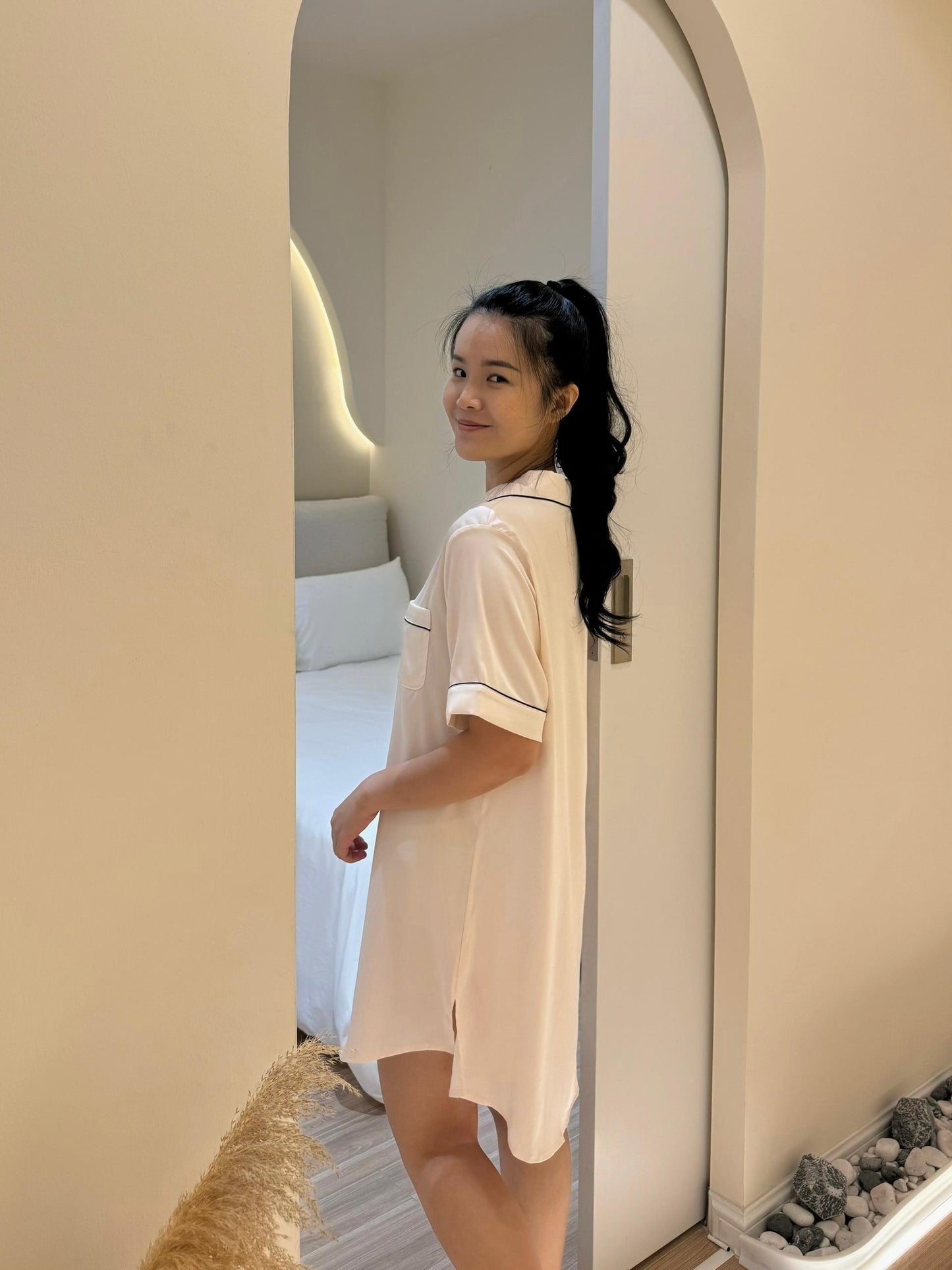 Hailey Collection : Sleep Dress Short sleeve (Cream)