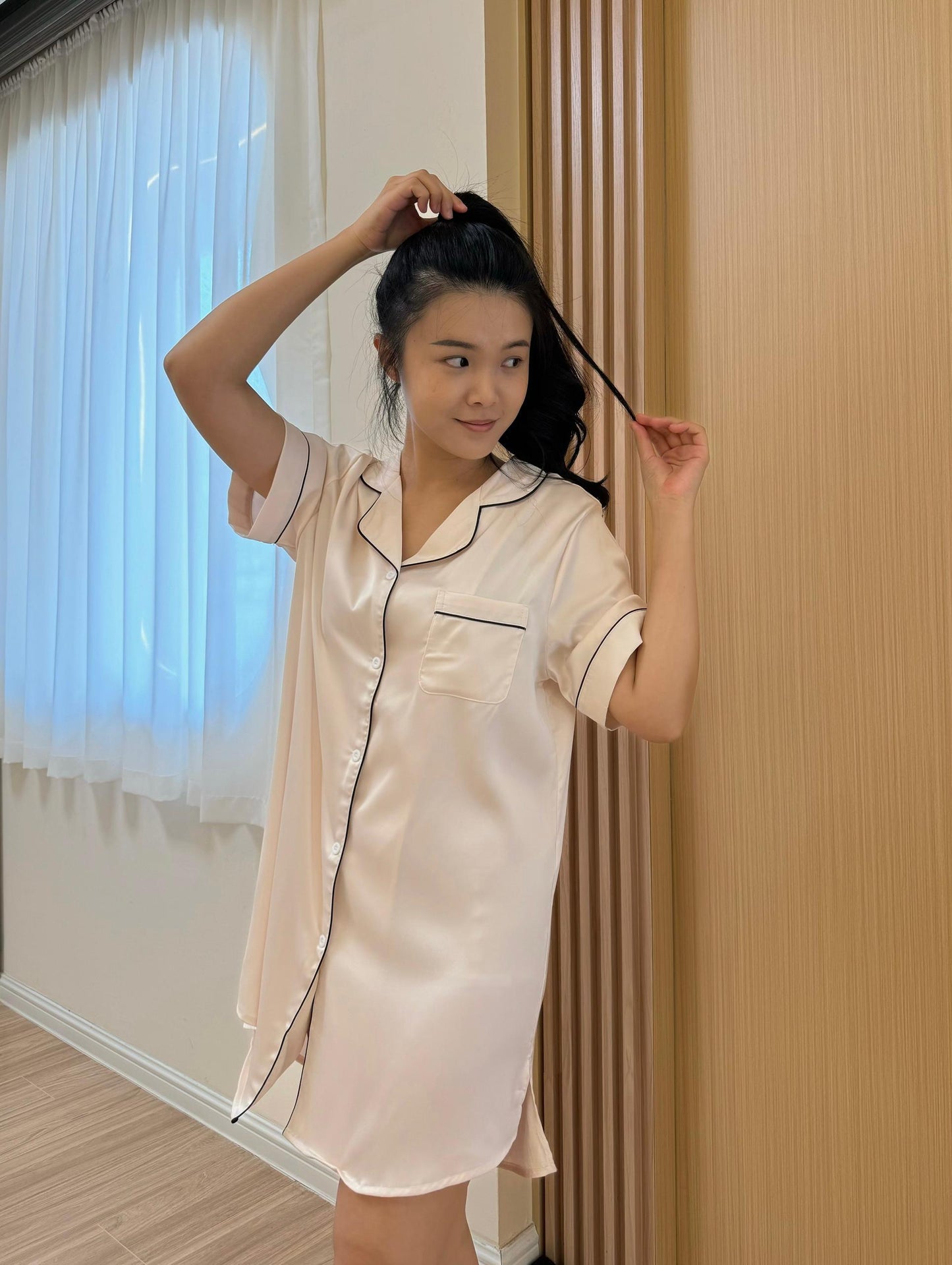 Hailey Collection : Sleep Dress Short sleeve (Cream)